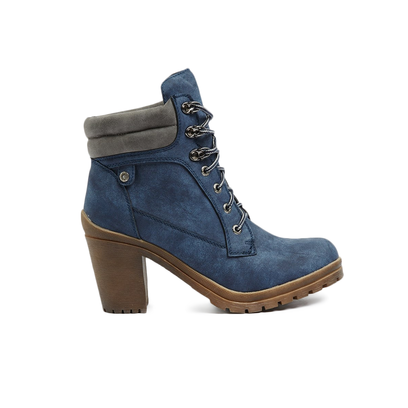 Ladies Block Heel Cuff Detail Lace-up Boot