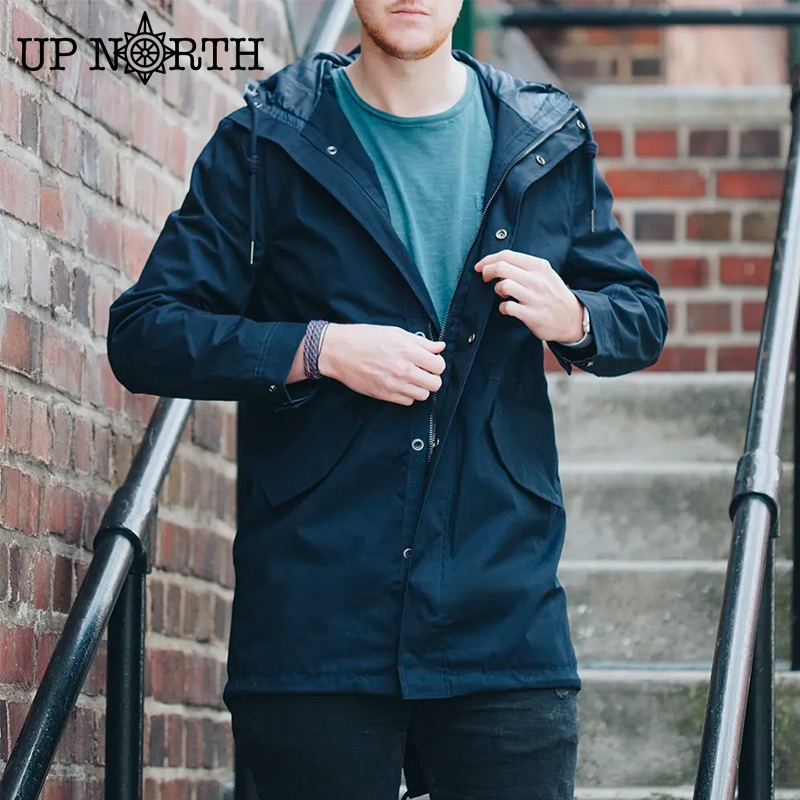 Men's Navy Hooded Parka sleek Jacket