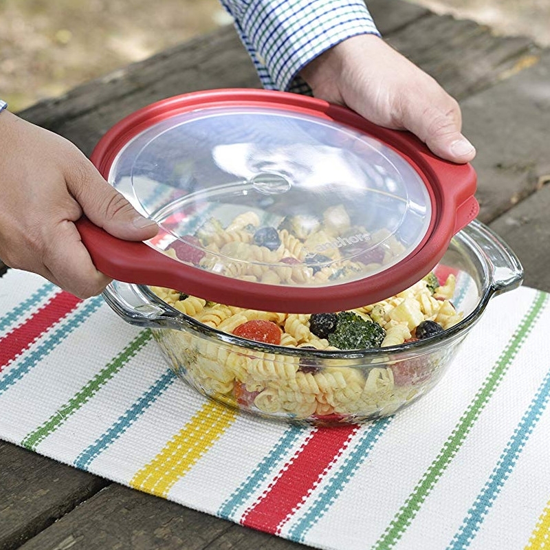 1.9L Round Glass Casserole Dish with Red Truefit Lid