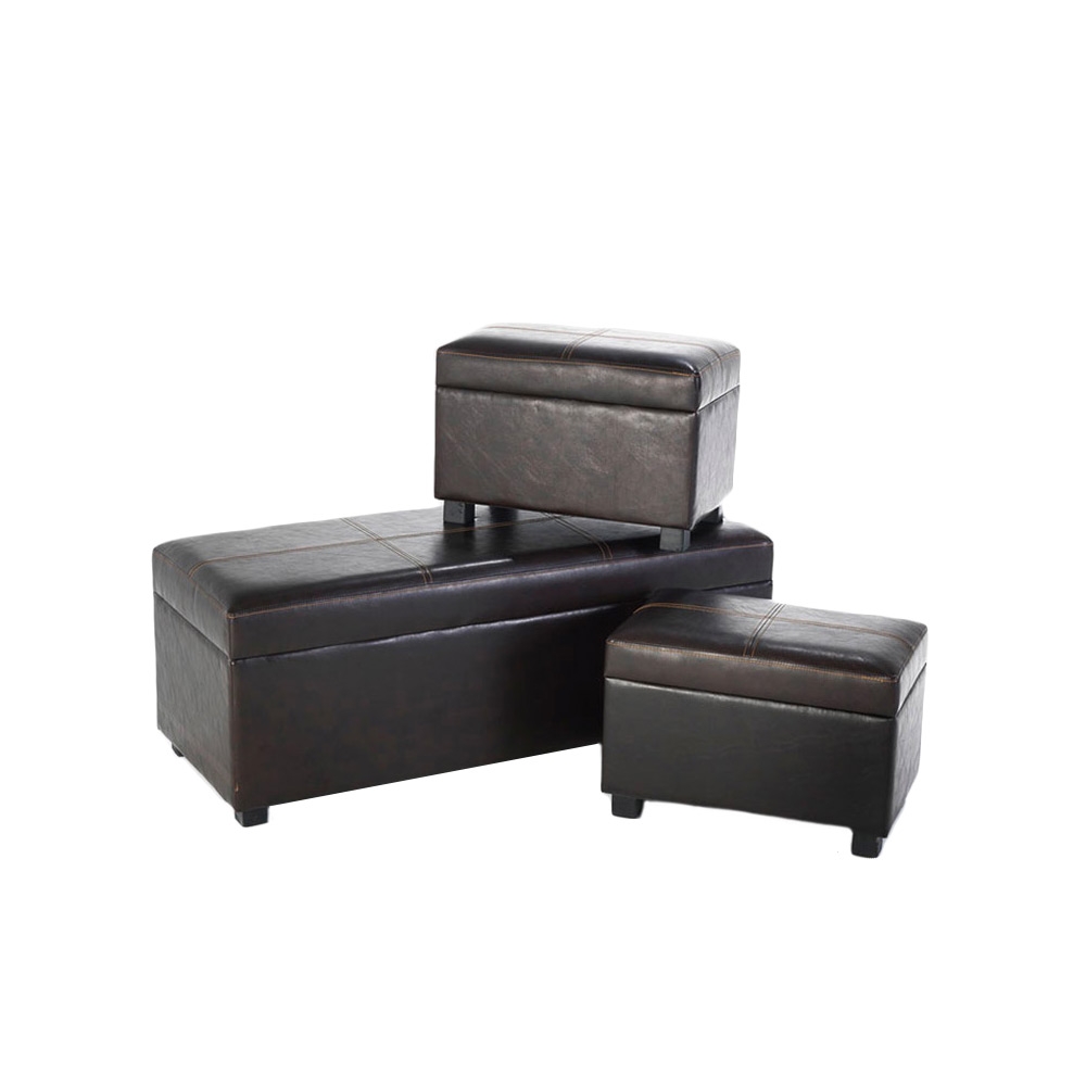3 Piece Faux Leather Ottoman Sets - Vintage