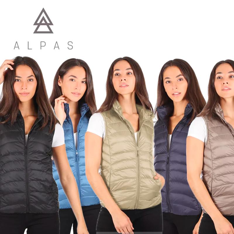 Ladies Curved Line Sleeveless Genuine Down Puffer Jacket