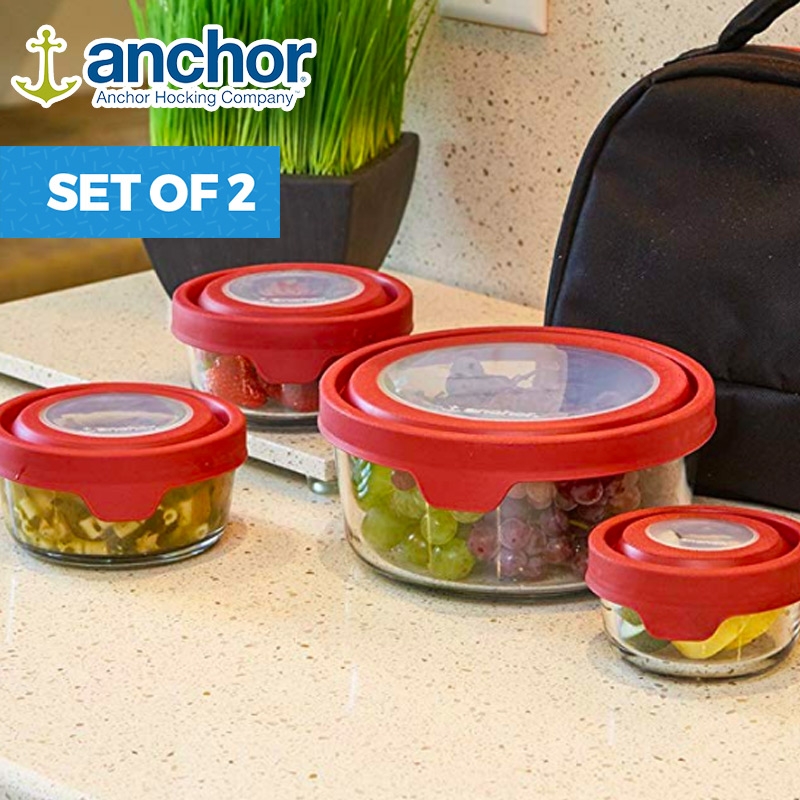 Set of 2 - Round Glass Bowls with Cherry TrueSeal Lid