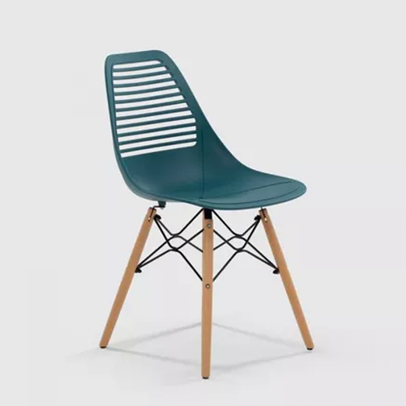 Contemporary Dining Chair With Slatted Backrest and Beachwood Legs