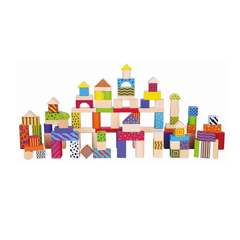 Children's 100 Piece Colourful Wooden Block Set