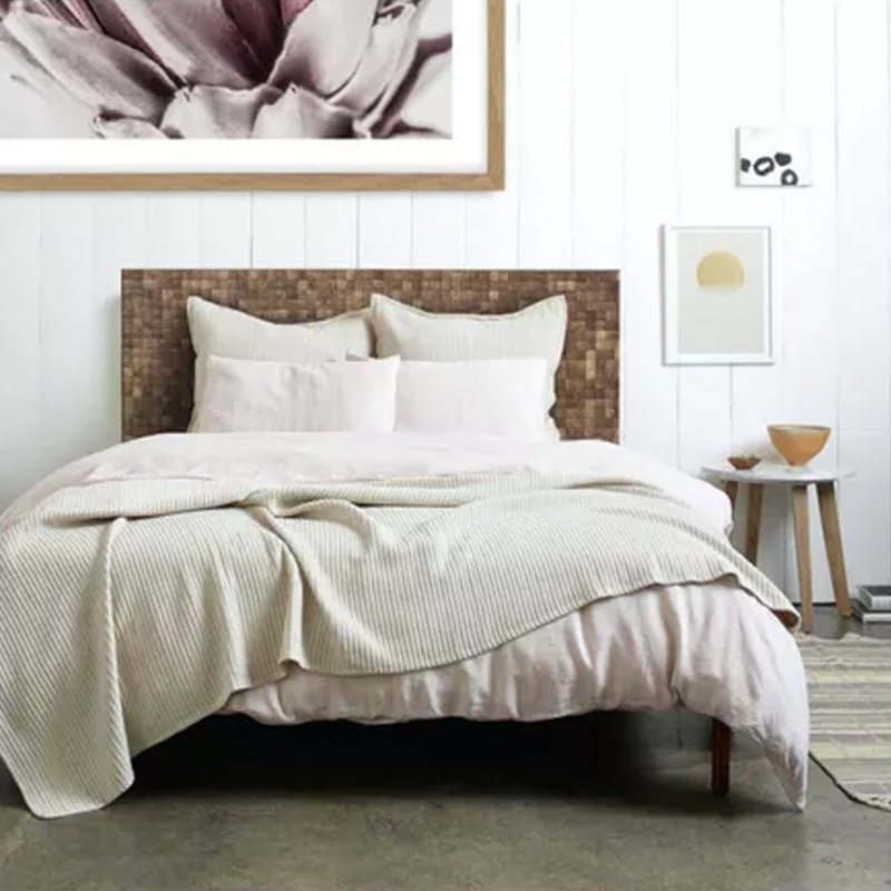 Indonesian Crafted Coconut Shell Mosaic Detail Headboard