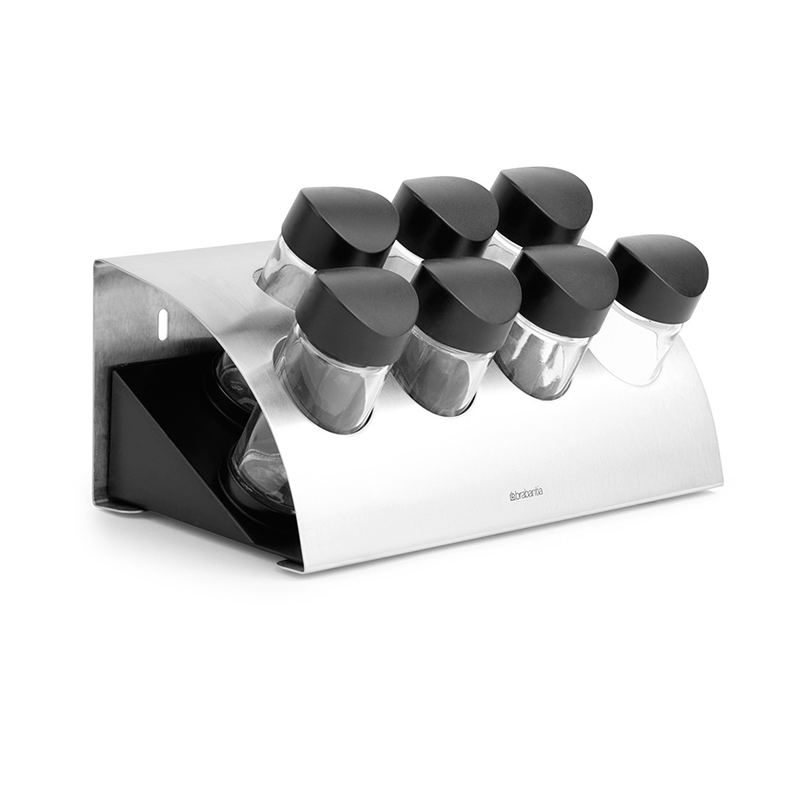 Matt Stainless Steel Curved Herb Rack with 7 Jars