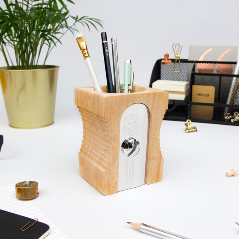 Wooden Large Sharpener Desk Tidy Pot