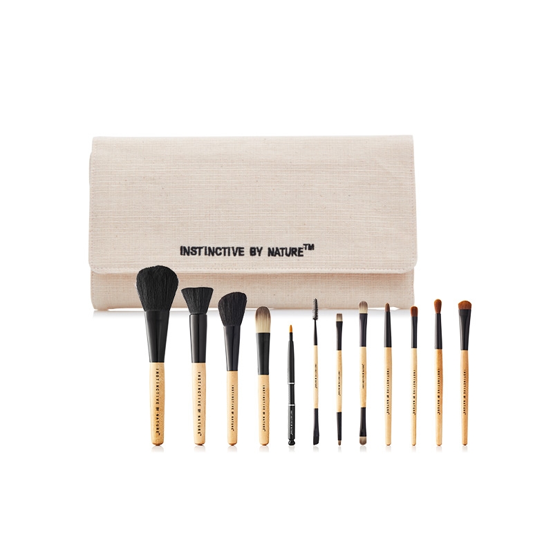 Bamboo Makeup Brush Set (12 Brushes in a Hemp Fabric Case)