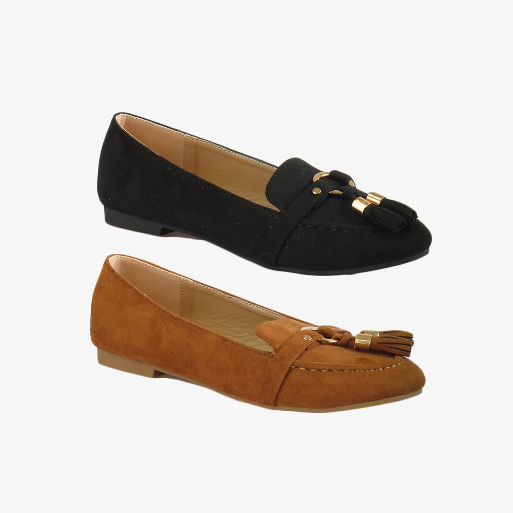 Ladies Microfibre Suede Point Pumps with Gold Detail & Tassel