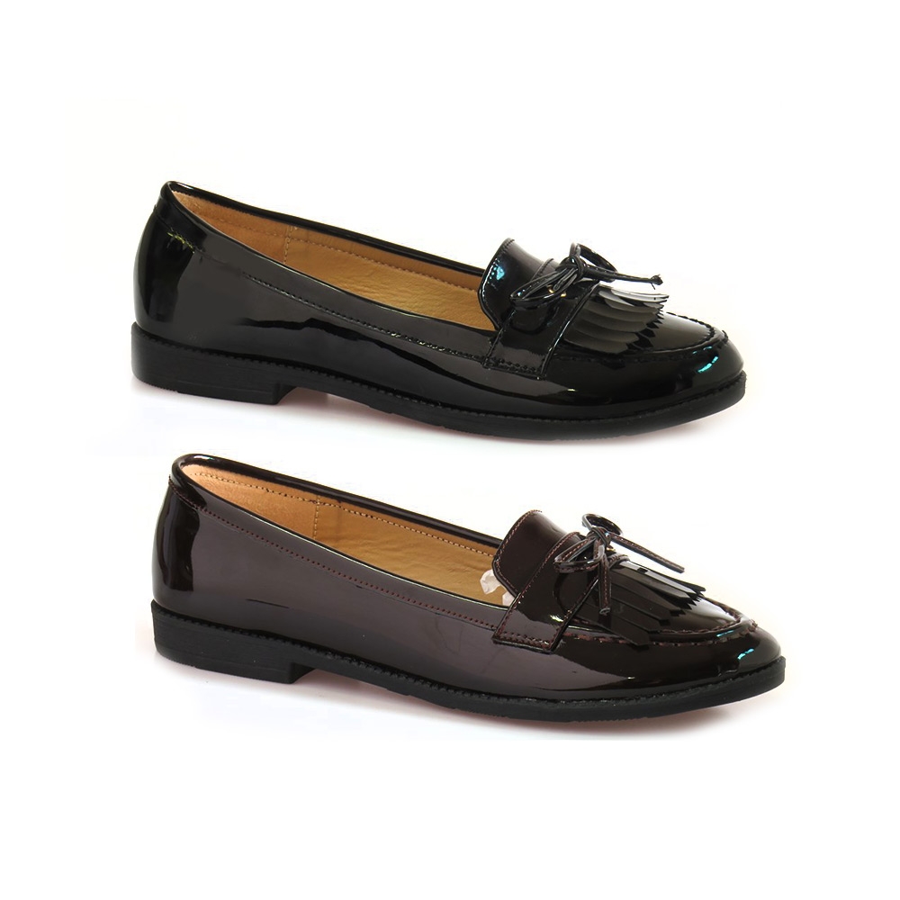 Ladies Patent Fringe Detail Loafers