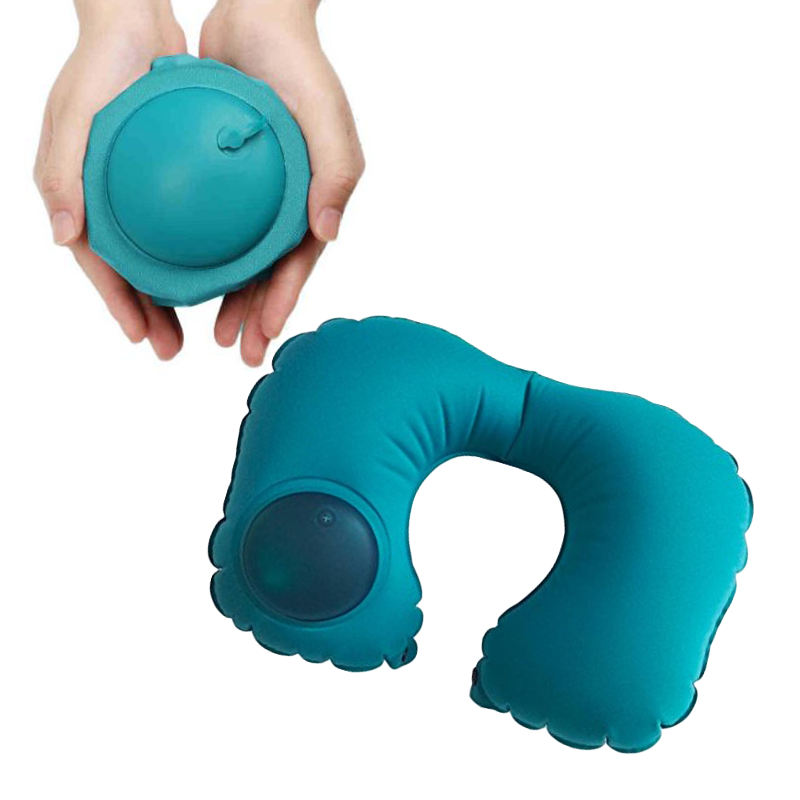 Inflatable Travel Neck Pillow with Built-in Hand-Pump Design
