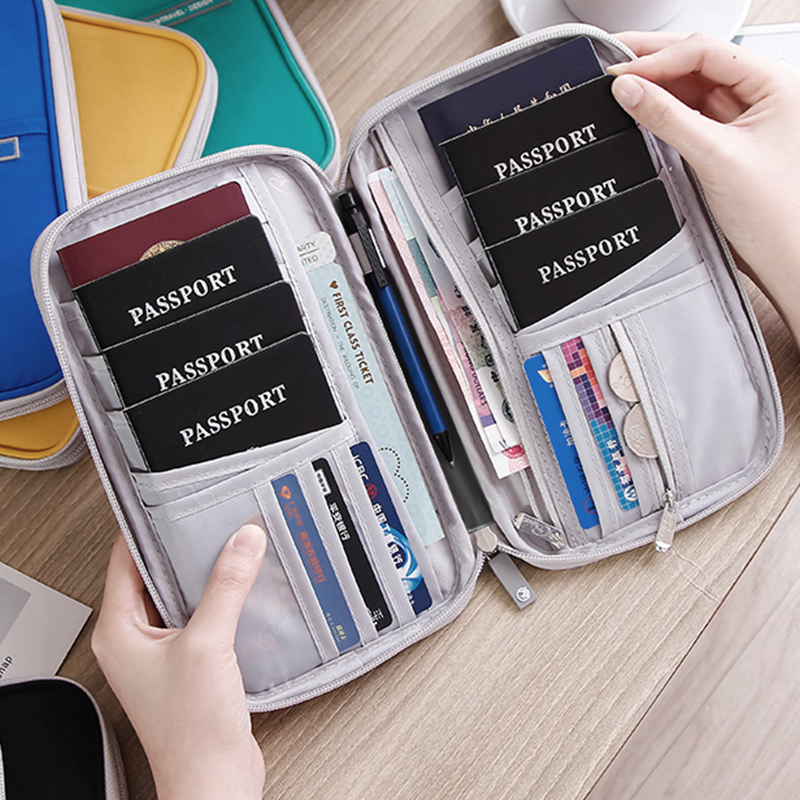 Family Sized Zip Around Passport Travel Wallet with RFID Card Slots