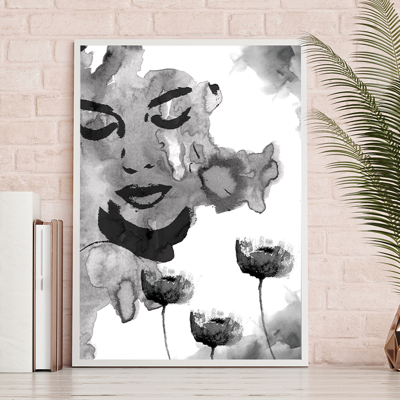 Framed Black & White Watercolour Print