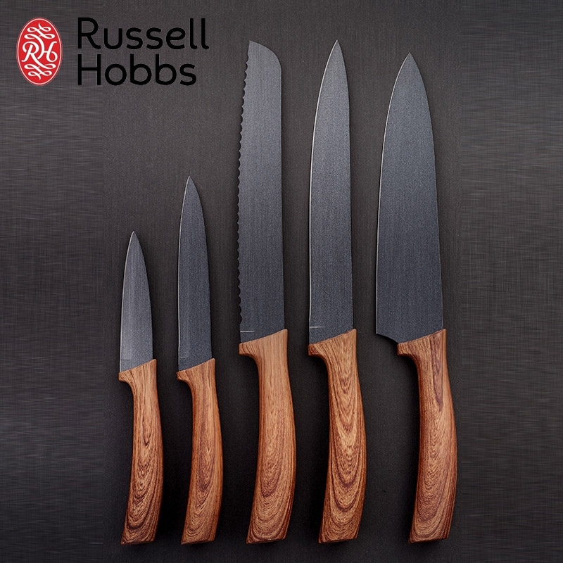 Classique 5 Piece Faux Wood Handle Knife Set & Acrylic Stand