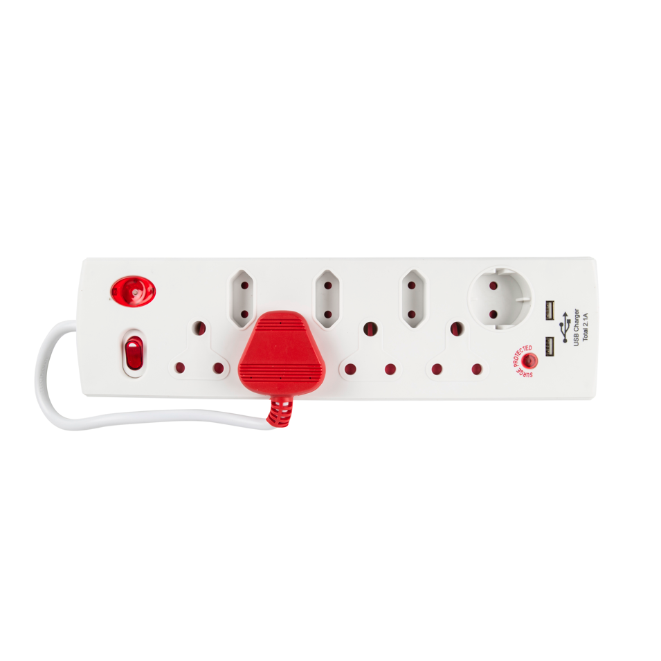 8-Way Multiplug with Single Switch & Surge Protection (Includes 2 USB Ports)