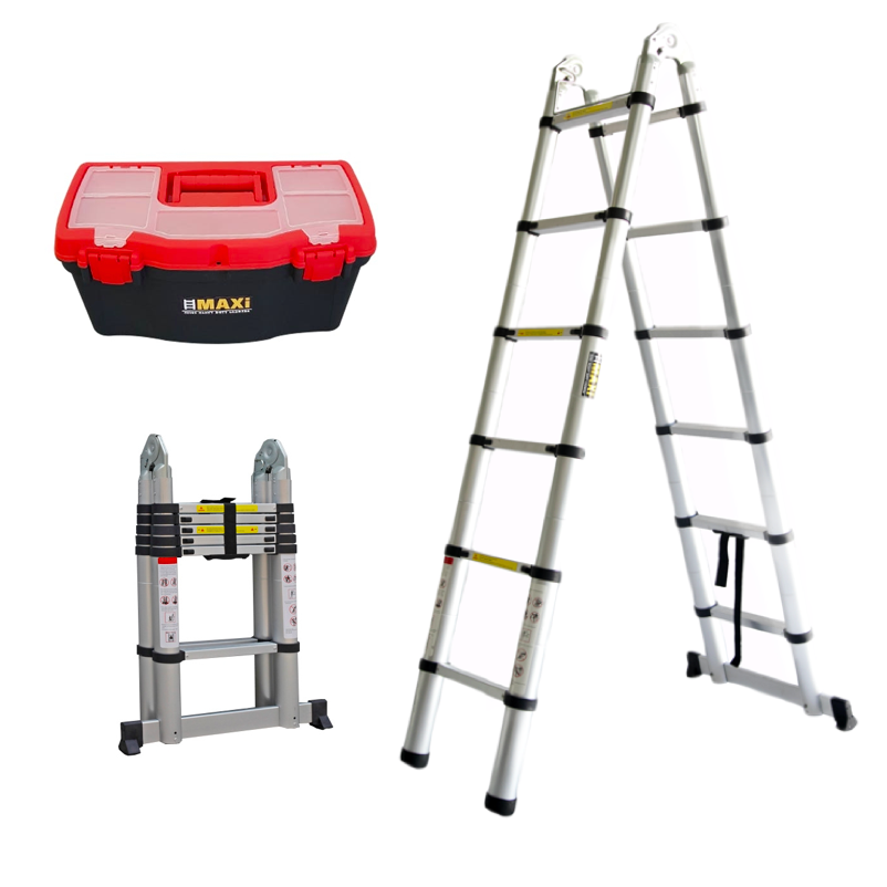 Telescopic A Frame Ladders with Toolbox