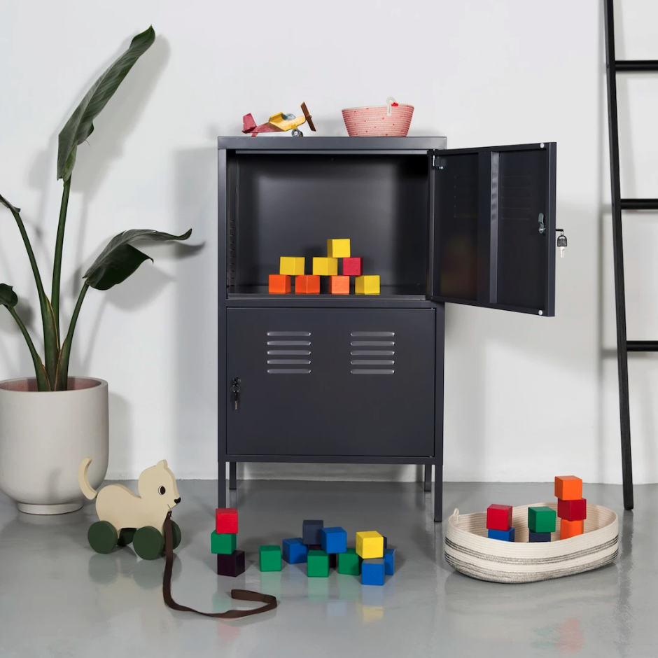 Pop Sugar Steel Two Door Storage Cabinet in Carbon Grey