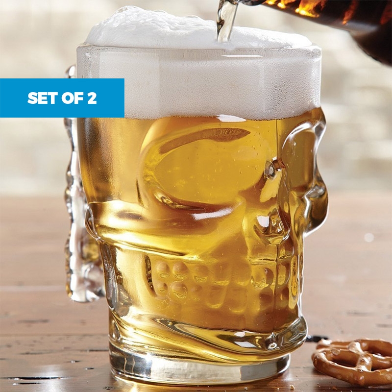 Set of 2 - 500ml Skull Glass