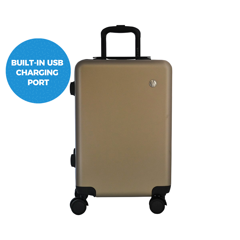 Matte Gold Carry-On Trolley with Built-in USB Power Bank & TSA Lock