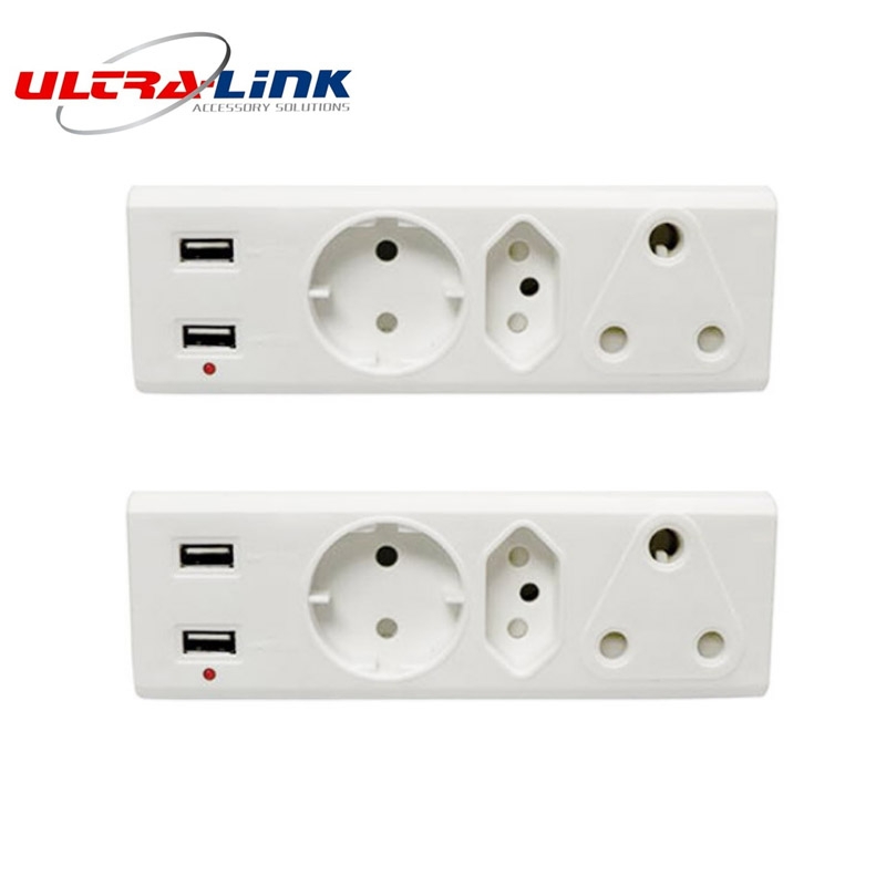 2-Pack 3-Way Multi-Plug Adapter with 2 x USB Ports