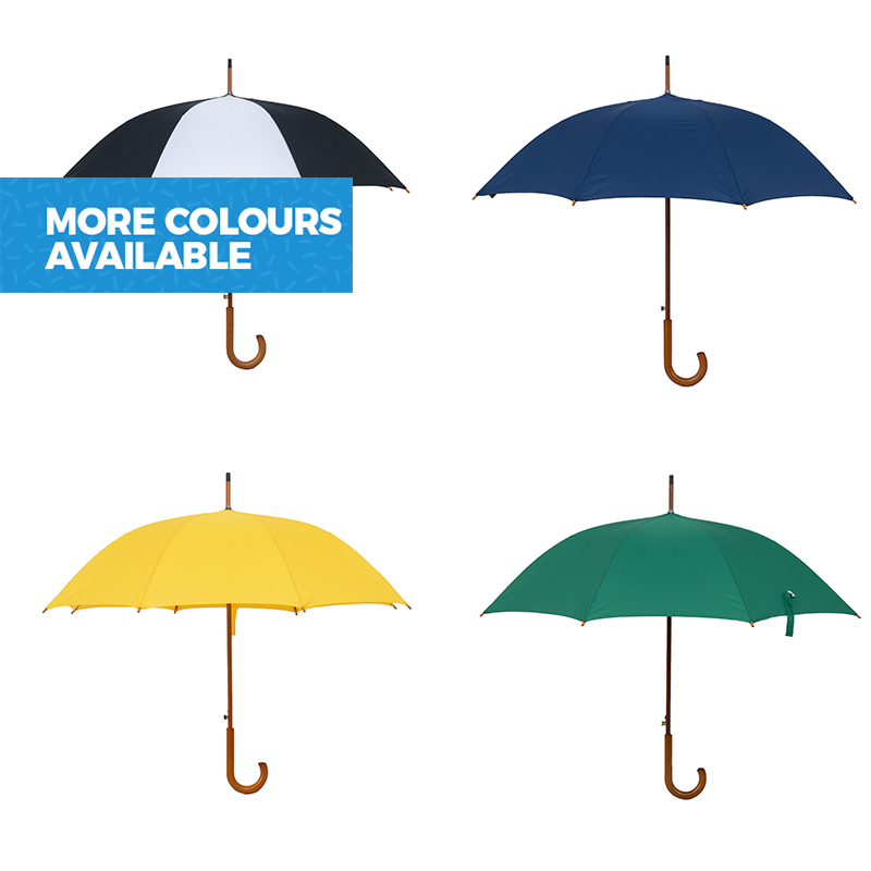 23" Wooden Shaft & Hooked Handle Rain Umbrella