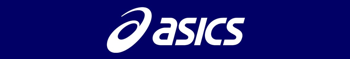 picture of the ASICS logo with a blue background